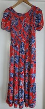 Sincerely Jules Women's Floral Midi Red Dress M Tropical Ruched Tie Back Resort