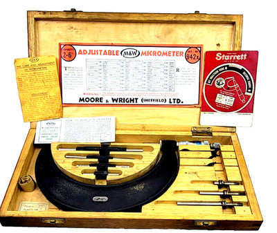 Adjustable Moore And Wright Micrometer No 942X  2'' - 6'' & Wood Box -Britain Made