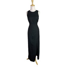 90s New Image Little Black Dress Maxi Long Slit Strappy Velvet Bow Back Size 12