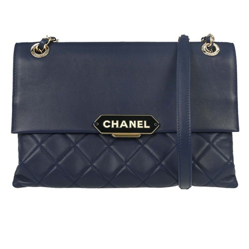 Chanel Navy Lambskin Label Click Flap Shoulder Bag 178603