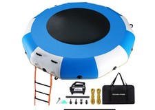 10Ft Inflatable Water Trampoline Jump Floated Water Bounce Platform Ladder