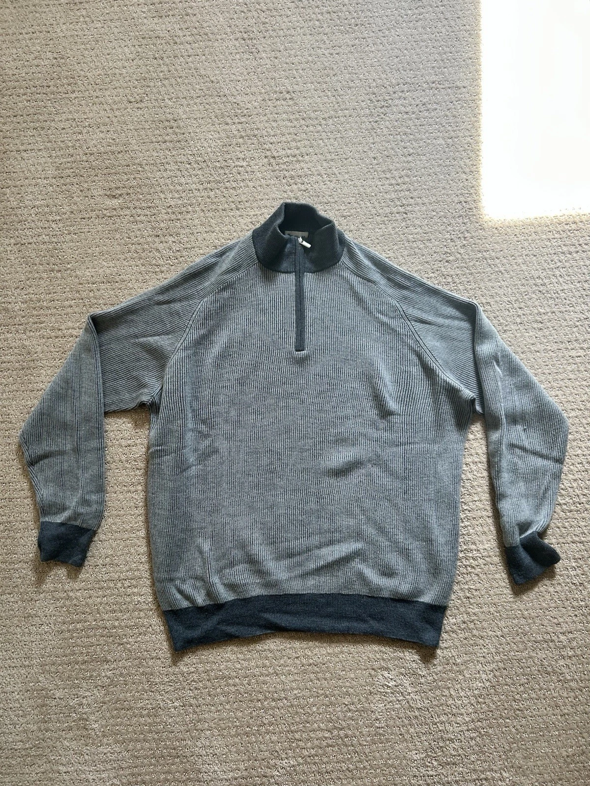 Peter Millar Autumn Crest Quarter Zip Sweater XL Gray Trim Merino Wool Socks