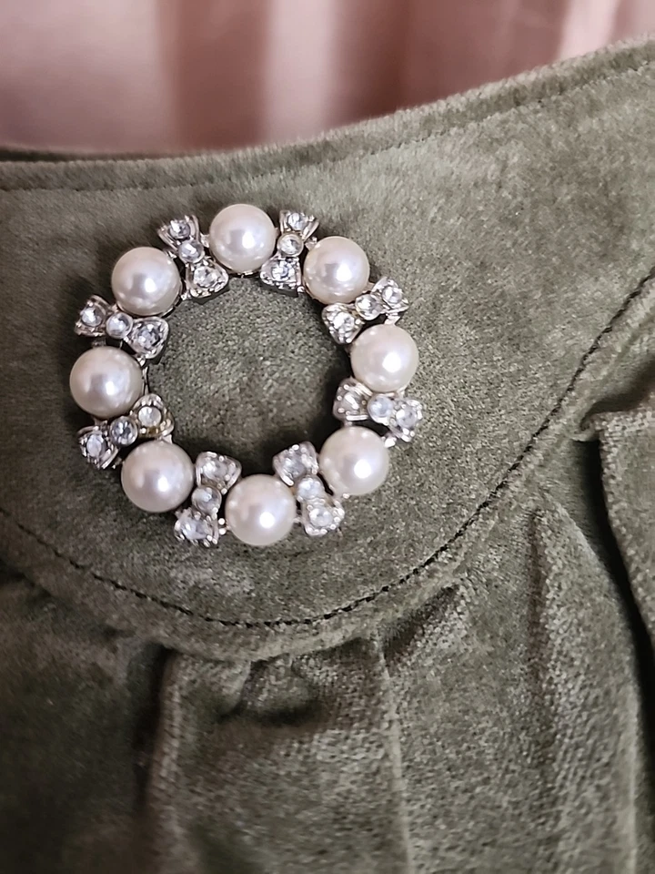 Antiguo Azul Marino Pequeño Verde Oliva Terciopelo Bolso Cartera Estrás Perla Prendedor Cóctel  Foto 2 de 4