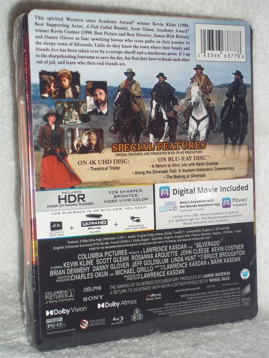 Silverado (4K/Blu-ray, 2025, STEELBOOK) Kevin Kline Danny Glover
