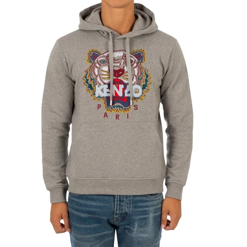 Felpa con cappuccio uomo KENZO PARIS stampa tigre pullover manica lunga grigio maglione invernale