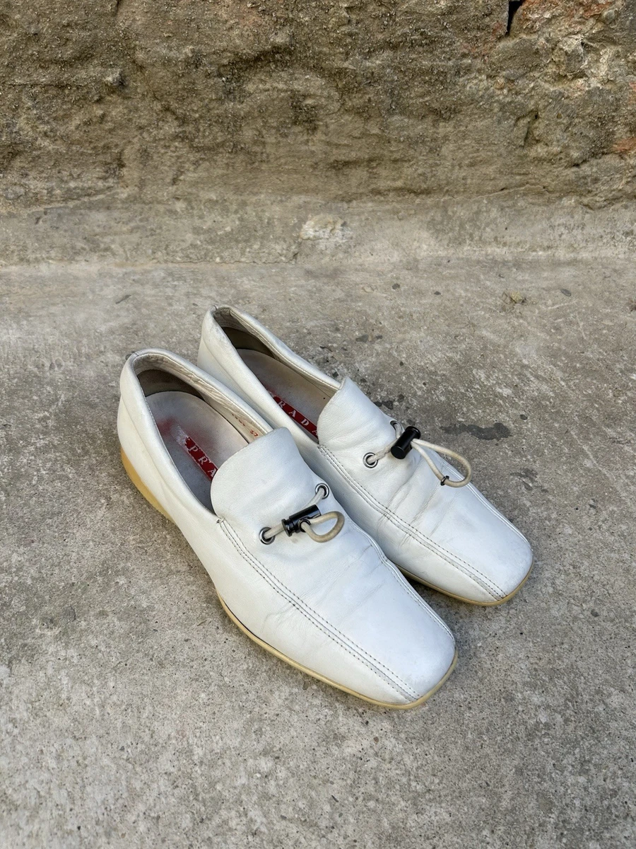 Rare Vintage Prada Sport White Leather Loafers with Toggle Detail