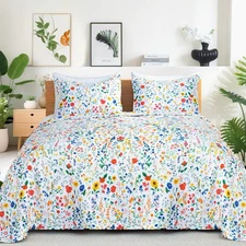 Quilt Set Queen Size Floral Quilt Bedding Set 3 Pieces Quilted Bedspread Ligh...