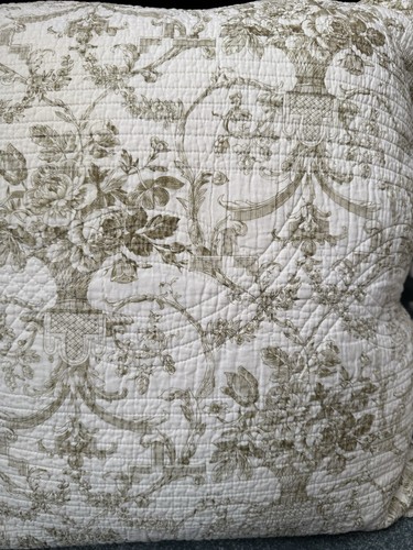 pair quilted Toile Floral cushion covers Olive 25” Cotton French Vert Galant - Picture 4 of 8