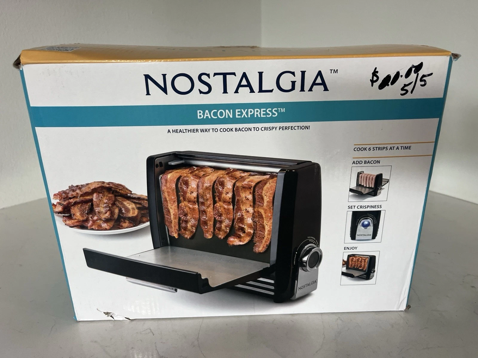 Nostalgia Bacon Express Indoor Electric Grill 1200W Black Non-Stick Portable