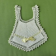 Vintage Hand Crocheted Baby Bib Yellow Ribbon White 70 Yrs Old