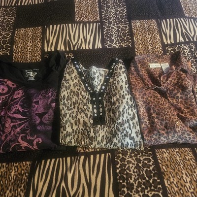 White Stag XL Leopard Button-Up + Just My Size 2X Animal Print Tops Lot