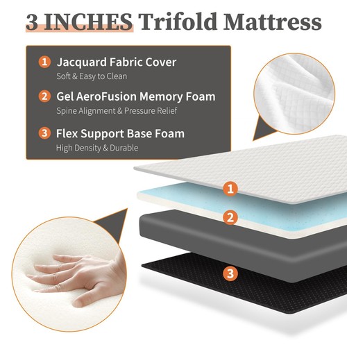 Colchon Triplegable Twin 75x38 Para Dormir En El Piso Colchonetas De Memory Foam - Picture 7 of 8