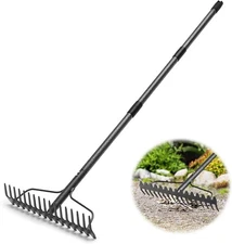 Garden Rake, 5FT Bow Rake Heavy Duty Leveling Rake with Adjustable Handle, 17 Ti