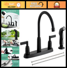 Modern High Arc 360  Swivel Kitchen Sink Faucet w/ Side Sprayer - Matte Black, 3