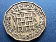 1957 Elizabeth II British  threepenny - Brass  3d (Res. stk)