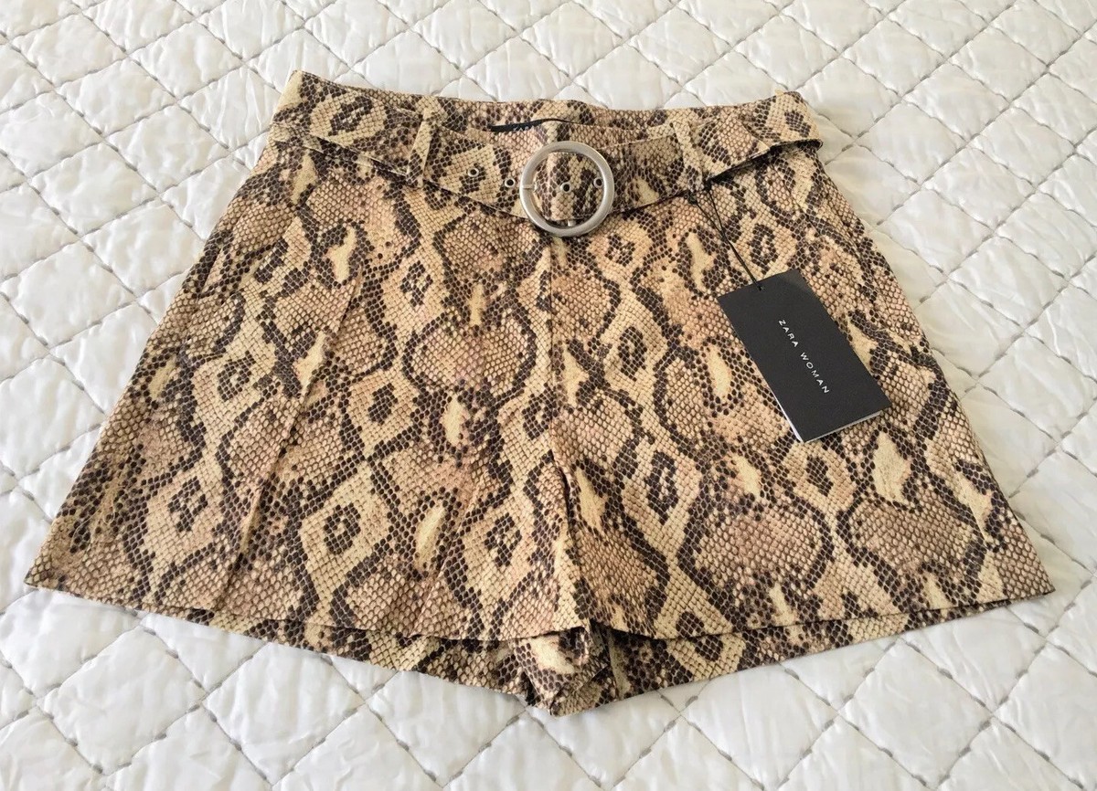 Zara Woman Snakeskin Shorts With Round Circular Buckle Belt XS