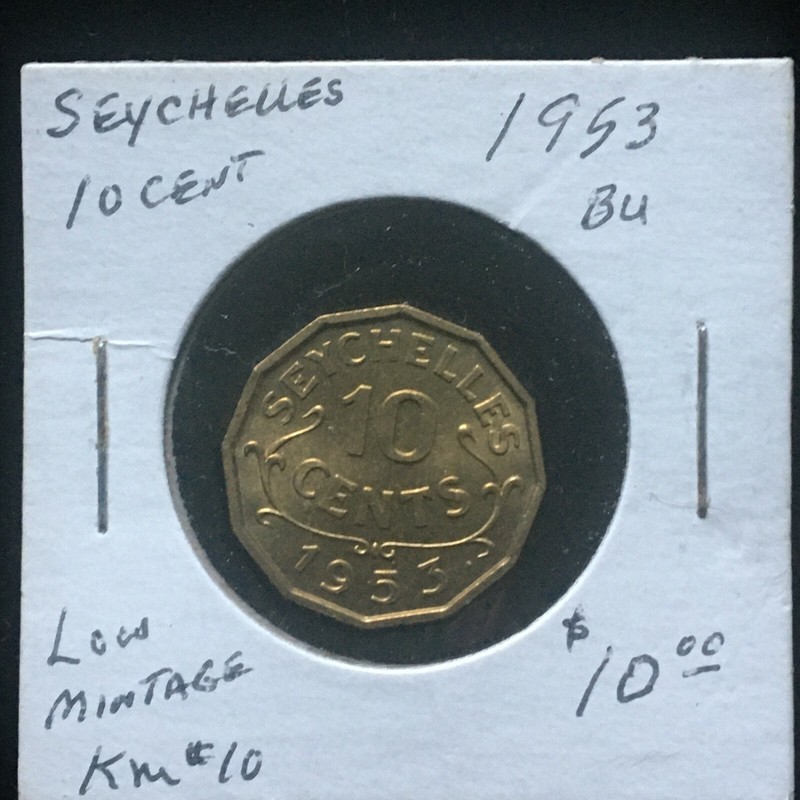 Seychelles 1953 10 Cents KM# 10 BU Brilliant Uncirculated A770