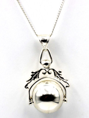 Sterling Silver Heart Ball Pendant Spinner Kerb + 55cm Curb Necklace -Free post