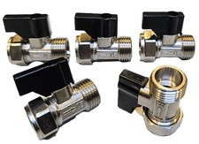 5 x Lever Isolating Valve Flat Faced 15mm x 1/2" Male for Flexible Tap Hoses