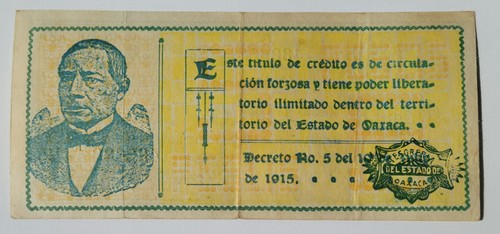 Mexiko Oaxaca 5 Pesos,1915. 2 Diff Note Serie, D&I - Diff S/n Farbe, grün/rot - Bild 19 von 19