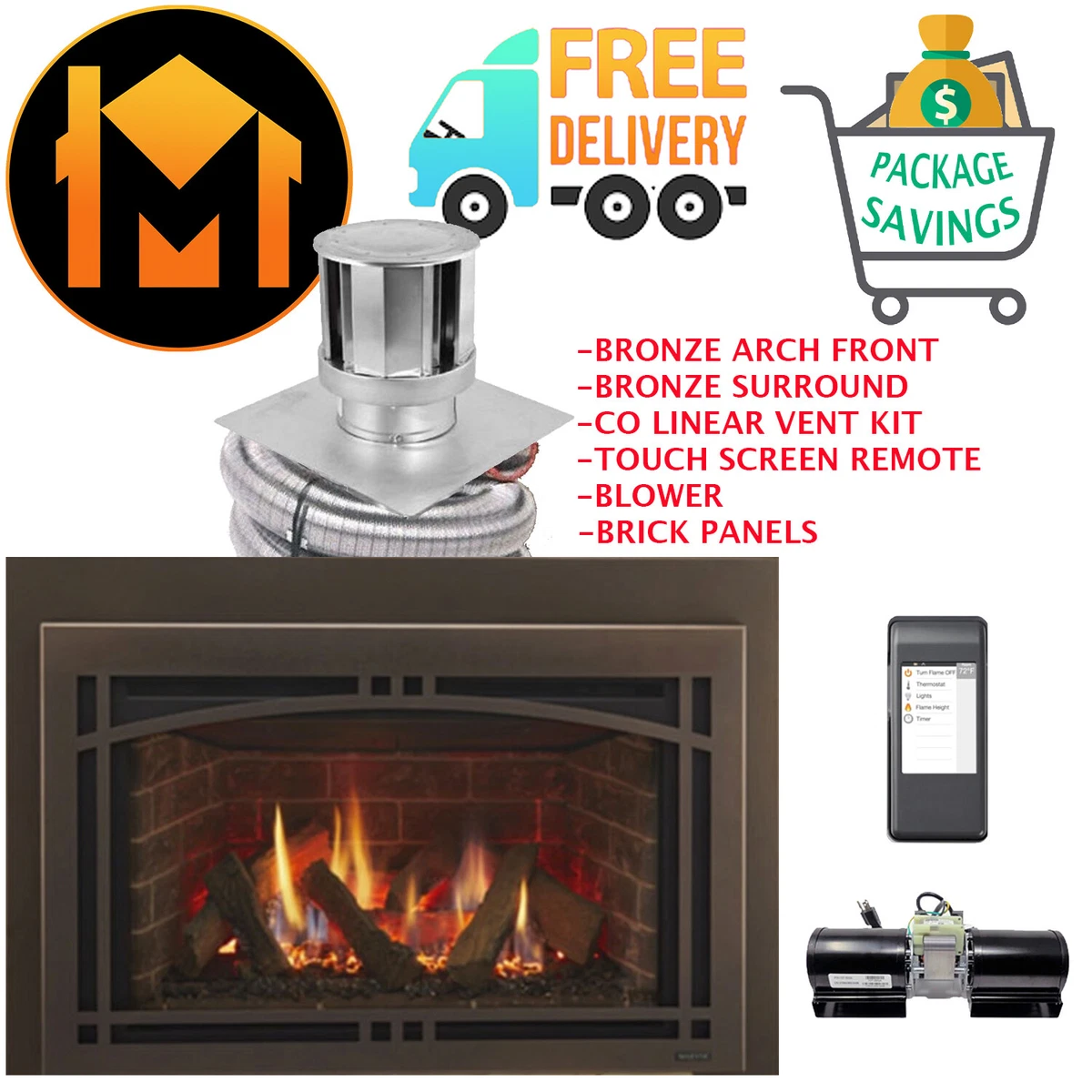 Majestic Ruby 30u0026#034; Insert Fireplace COMLETE PACKAGE Vent Kit Panels  Bronze Arch | eBay