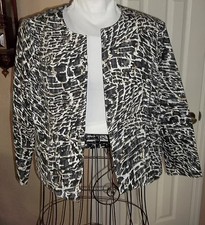 CHICO's Animal Printed Open Front Jacket Collarless Black White Tan Retail 99.