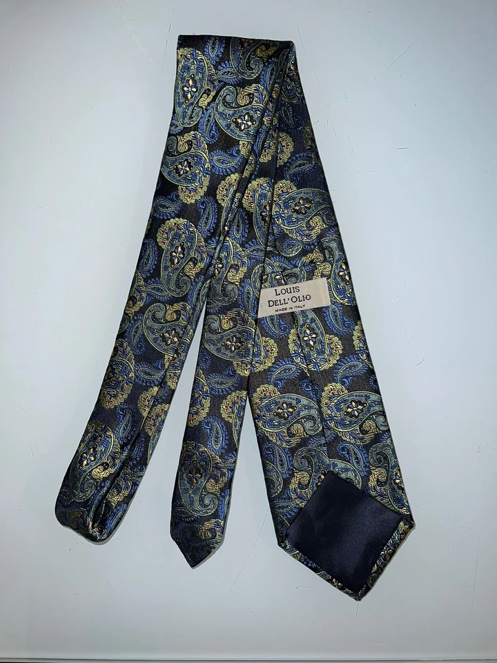 Corbata Louis Dell'Olio Texturizada Bordada Floral Azul Verde Dorado Negra Foto 4 de 4