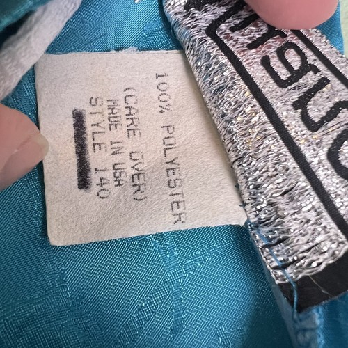 Vintage 80er Nuance Gr. Medium Satin türkis blau drapierte Taschen formelles Blousonkleid - Bild 4 von 7