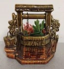 Vintage McCoy Small Wishing Well Planter w Original Chain Plastic Flowers