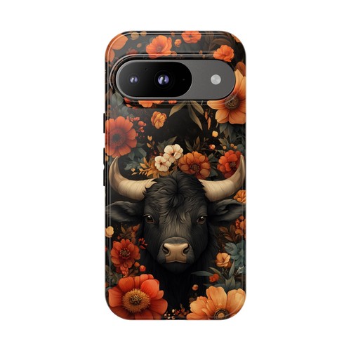 Black Boho Bull Orange Flower - Phone Case for iPhone, Galaxy, Pixel - 第 120/281 張圖片
