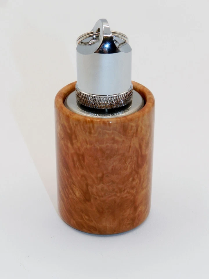 Frasco de acero inoxidable de 1 onza con tapa atornillable. Hecho a mano con Brown Mallee Burl. #5 Foto 3 de 4