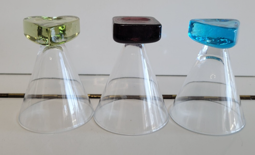 3 MURANO SHOT GLASSES AVOCADO GREEN HEART AMETHYST SQUARE SAPPHIRE BLUE TRIANGLE - Picture 7 of 8