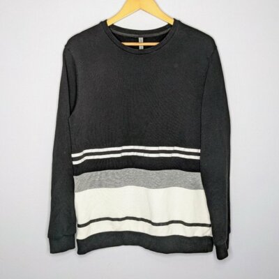 Piazza Italia Women's Black Long Sleeve Striped Sweatshirt Size L