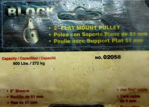 Block 02058 Flat Mount 2" Pulley For 3/16" Cable New - Picture 3 of 7