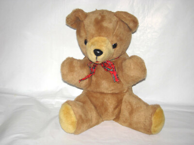 VINTAGE TRUDY BROWN TEDDY BEAR SITTING PLUSH STUFFED ANIMAL TOY 13''