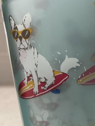 Novogratz 8 Pc Set Surfing White Frenchie Bulldog Plastic 16oz Tumblers NWT - Picture 2 of 6