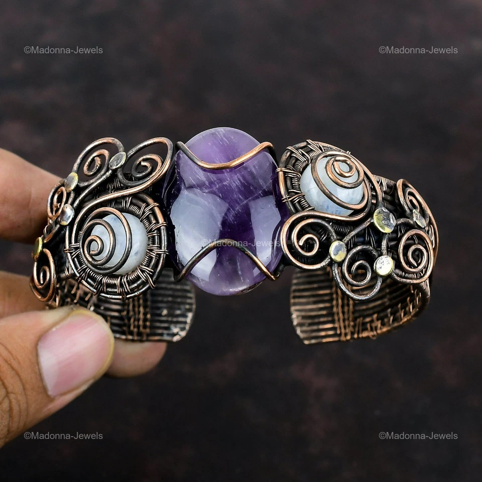 星形紫水晶丝包裹袖口可调节手镯铜首饰女式 — 第 4/4 张图片