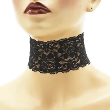Stretch Lace Choker extra wide 2 - 2.25 inches custom necklace elastic 2" Black+