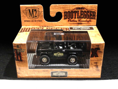 M2 Machines 2022 BootLegger, 1966 Ford Bronco, flat black w/BL tampos