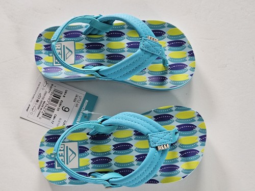 Reef Little Boys 9 US Kids Flip Flops Sandals Boys Little Ahi Blue Fish Shoes - Picture 2 of 2