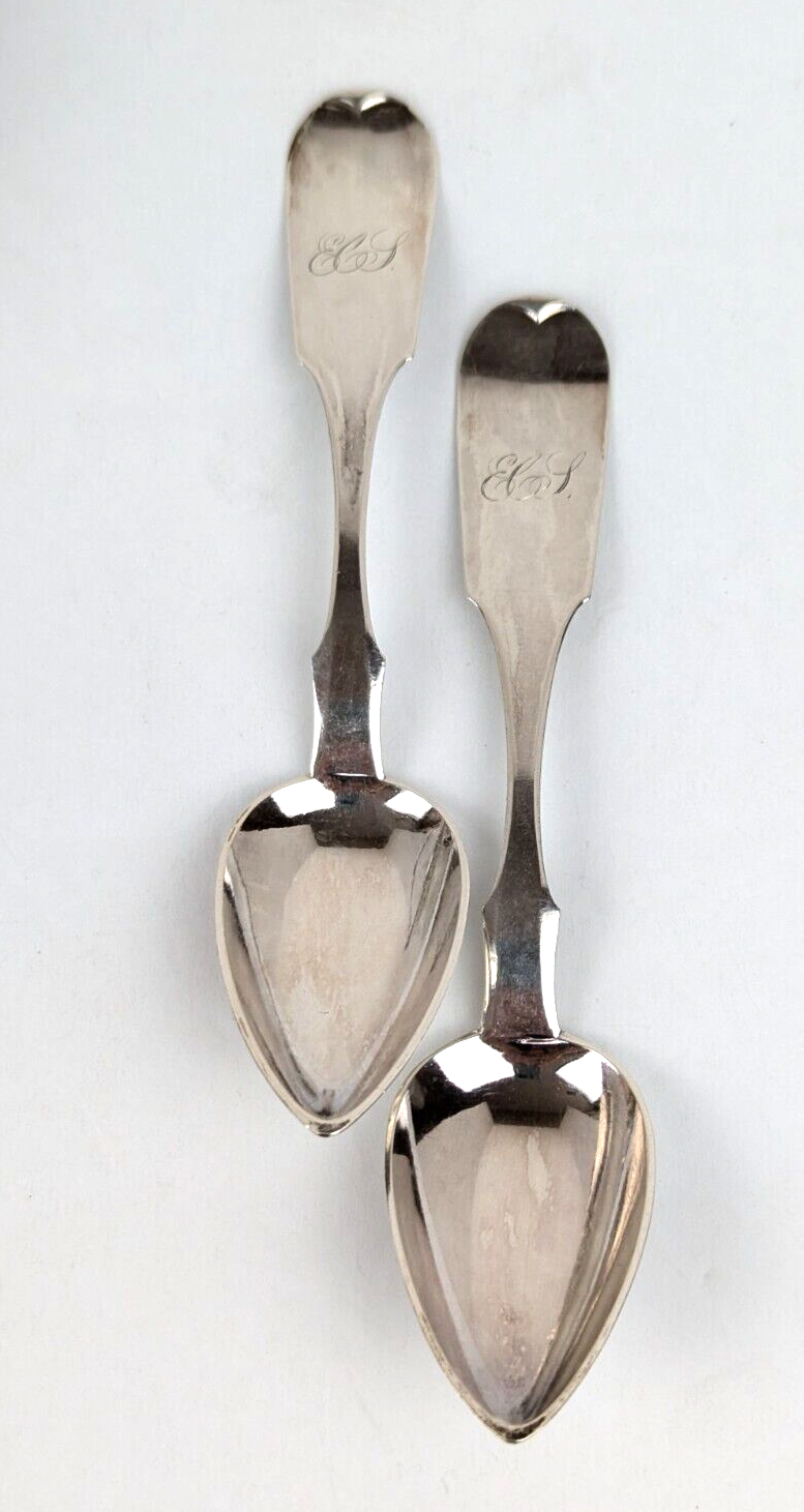 2 1850s Philadelphia COIN SILVER  Teaspoons by PETER G.  PERDRIAUX 5.75