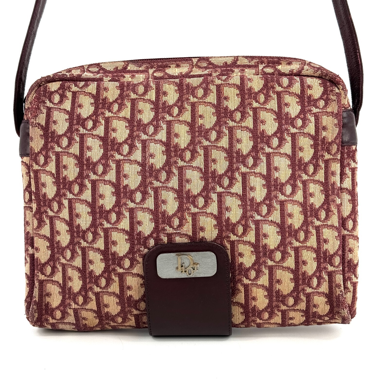 Christian Dior Trotter Vintage Canvas Leather Shoulder Bag Red Bordeaux Auth 670 thumbnail 2