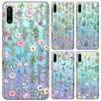 Personalisierte Handy-Hülle Initiale für Honor/Huawei rosa Blume durchsichtig Hartschale