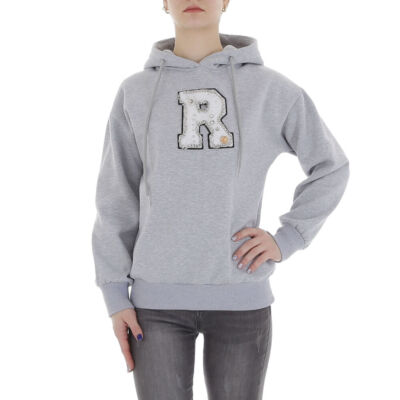 Damen Applikation Kapuze Sweatshirt 6826 Ital-design In Grau