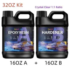 Crystal Clear Epoxy Resin 1L/32OZ Kit - Self-Leveling - Fast Cure 1:1 AB 2 Part