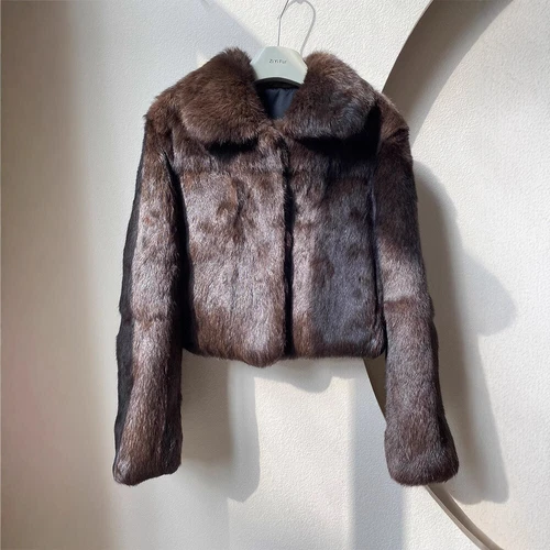 VETEMENTS Parka donna cappotto giacca parka cappotto donna collo risvolto parka completo vera pelliccia di coniglio caffè nuovo