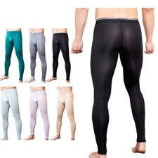 Mens Solid Color Skinny Pants Stretchy Sport Workout Bottoms Leggings Baselayer