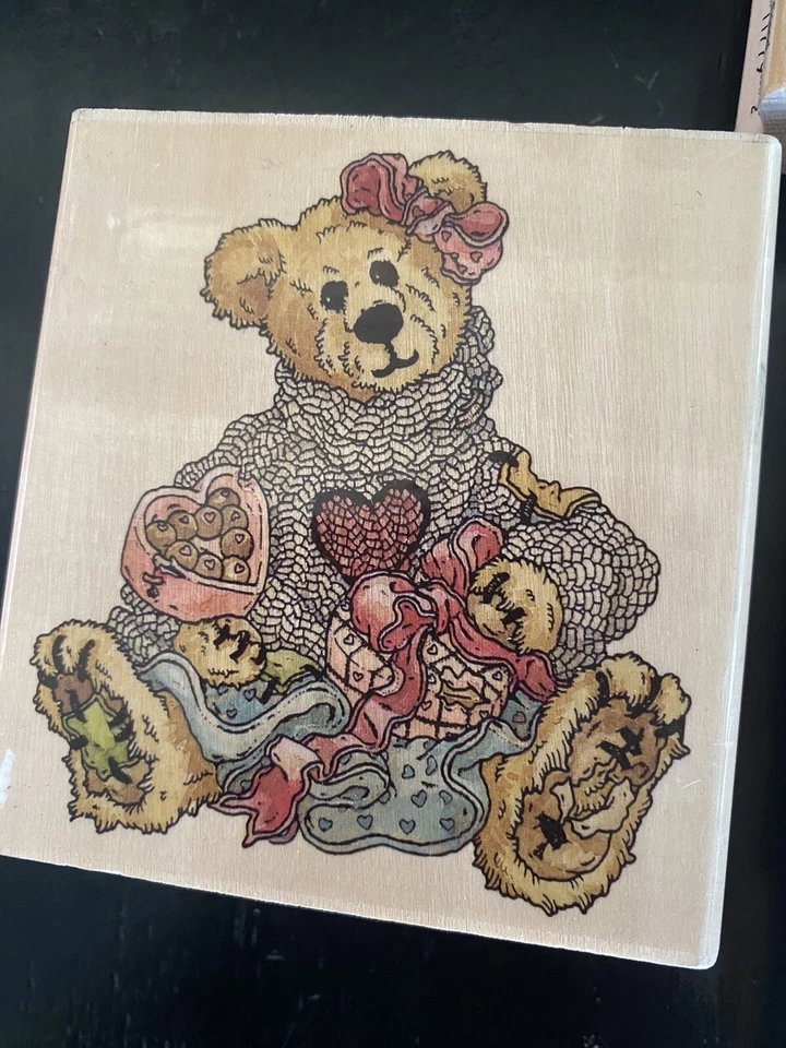 Lote de 3 estampillas de goma temáticas de osos de peluche bloque de madera estampillas de goma de colección Foto 2 de 4