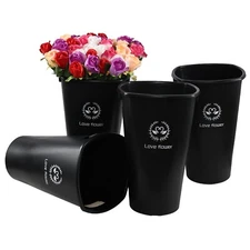 Idotry 15.9" Tall Plastic Flower Buckets with Handle Black Containers, 4 Pack
