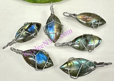 Wholesale Lot 6 Pcs Natural Labradorite Wire Wrapped Pendant